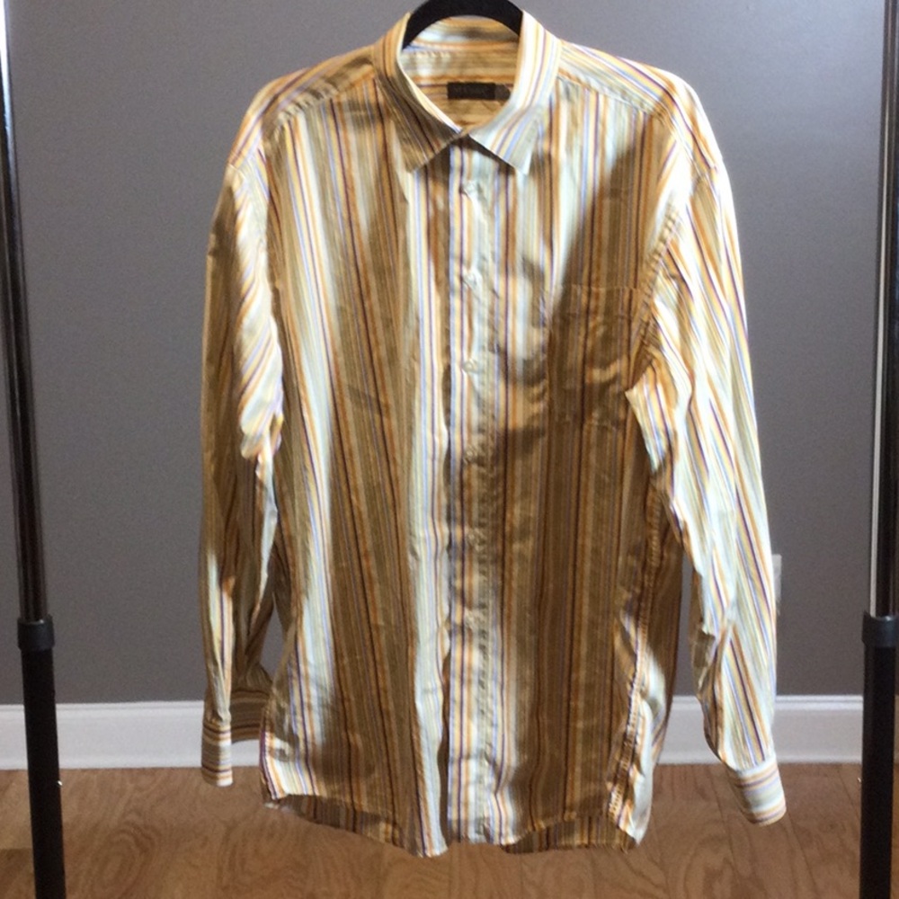 XL St. Croix Italian Yellow Striped Button Down Cotton Shirt